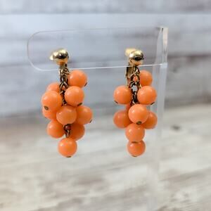 Vintage Clip On Earrings Orange Ball Statement Dangle
